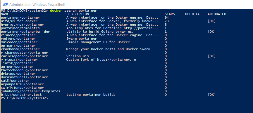 dockersearchportainer